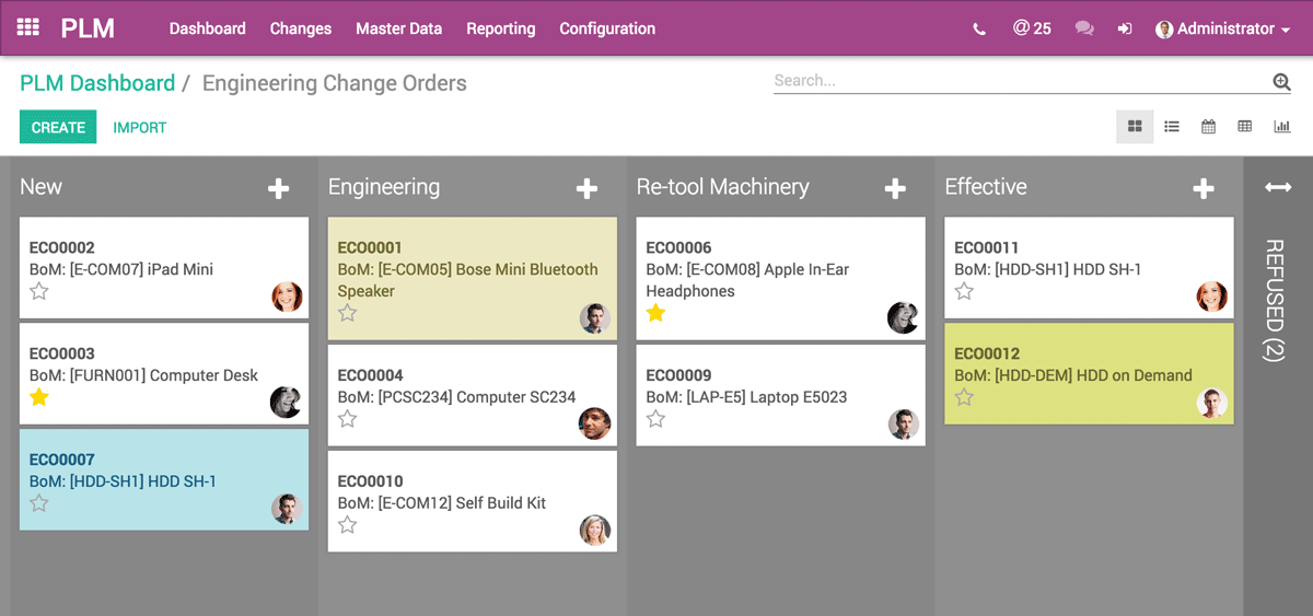 Odoo PLM real-time kommunikation